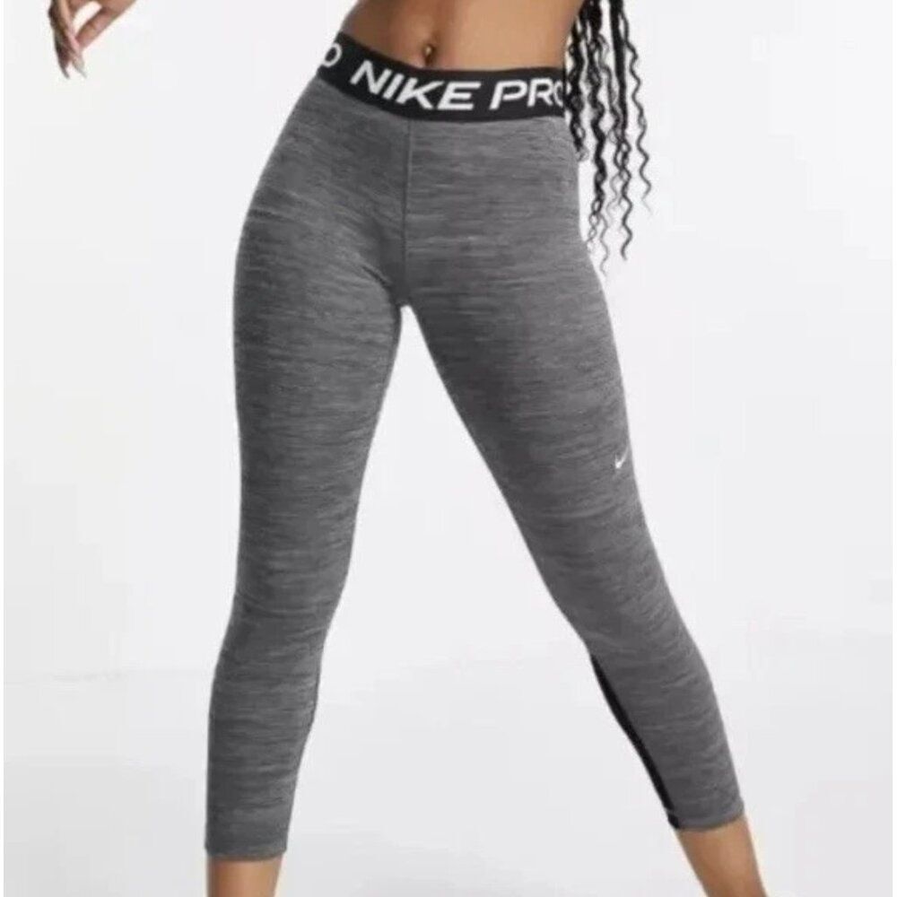 NWT Nike Pro  Mid-Rise Crop Leggings Gray Space Dye Gym Workout Yoga Size XXS